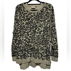 Dantelle Olive Green Black Leopard Print Long Sleeve Tunic Top Sz 1X